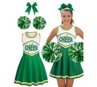 JenPen 3 Pcs Halloween Cheerleader Costume for Women Adult Girls Cheerleader Outfit Set Cheerleading Uniform Dress for Party, Green, S