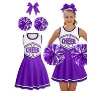 JenPen 3 Pcs Halloween Cheerleader Costume for Women Adult Girls Cheerleader Outfit Set Cheerleading Uniform Dress for Party, Purple, S