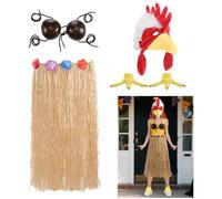 JenPen 5 Pcs Halloween Chicken Costume Accessories Include Funny Plush Chicken Headwear Rooster Feet Shoes Covers Coconut Bra and Hawaiian Grass Hula Skirt for Halloween Cosplay Party