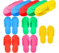 JenPen Disposable Pedicure Slippers Foam Spa Pedi Flip Flops Bulk Foldable Sandals Shoes for Guest Women Men Salon Spa Hotel Shower Foot Nail Party Supplies, Blue,yellow,pink,red,green, One Size