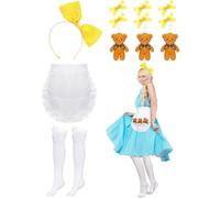JenPen Halloween Womens Costumes Set Three Pockets Yellow Hair Bow Clips Plush Bear over the Knee High Socks Waist Apron Yellow Headband Cosplay Party