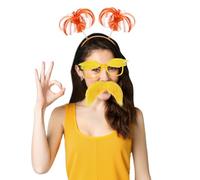 JenPen Yellow Mustache and Eyebrows Glasses Halloween Costume Accessories for Adult, Fake Beard Orange Pom Headband Funny Party Favor Set Men Women