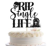 Jenrtvis Rip Single Life Cake Topper, Bachelorette Party Cake Decoration, Gothic Theme Engagement/Wedding Party Decorations, Skull Theme Bridal Shower Decoration Black Glitter