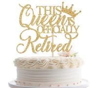Jenrtvis This Queen is Officially Retired Cake Topper, Retirement Cake Decorations for Women, The Queen Has Retired, Happy Retirement Party Decorations Gold Glitter