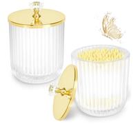 Jenseits 2PCS Qtip Holder Set, Clear Glass Apothecary Jars With Lid for Cotton Ball and Round Pad Storage, Bathroom Vanity Organization, Farmhouse Home Decor