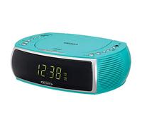 Jensen Turquoise Modern Home CD Tabletop Stereo Clock Digital AM/FM Radio CD Player Dual Alarm Clock Stereo CD Top-Loading Disc Player | USB Charging Port DV 5V 800mA | Headphone Jack | 0.9 Display