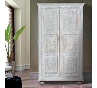 Jensen Wardrobe - 2 Door - Distressed White Carved - Mango Wood