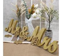 JENSENER Mr & Mrs Wooden Letters for Wedding Table, Silver Large Mr. and Mrs. Sweetheart Table Decoration, Mister and Miss Wood Sign, Mr and Ms Wedding Present (Golden 2)