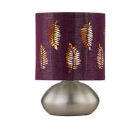 Jenson - Brushed Chrome Touch Table Lamp with Burgundy Fern Shade
