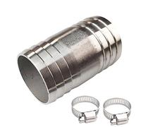 JENSWILL 1-1/2" Stainless Steel Hose Barb Fitting Straight Shape Barbed Splicer Mender Union Coupler Fitting with 2PCs Hose Clamp for Oil Water Air