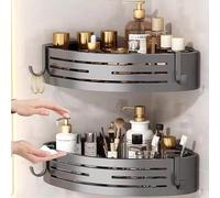 Jentyata 2-Tier Corner Shower Shelf with Hooks - No Drill Caddy, Strong Space Saving Bathroom Storage Organiser, Black Bathroom Accessories for Shower, High Version, Waterproof Space Aluminium (Grey)