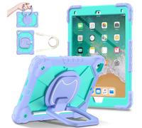 Jenyoog Case for iPad 6th Generation/5th Generation/9.7 inch/Air 2,Shockproof Rugged Full-Body Protection Cover with Shoulder Strap/360 Rotatable Kickstand/Pencil Holder (Purple + Mint)