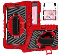Jenyoog Case for iPad 6th Generation/iPad 5th Generation 9.7 inch,[Shoulder Strap] 3 Layer Rugged Heavy Duty Hard Silicone Shockproof Cover with Wristband Rotating Stand Handle (Red + Black)