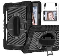 Jenyoog Case for iPad 6th Generation/iPad 5th Generation 9.7 inch,[Shoulder Strap] 3 Layer Rugged Heavy Duty Hard Silicone Shockproof Cover with Wristband Rotating Stand Handle (Black)