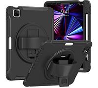 Jenyoog Case for iPad Air 11 inch 6th Gen M2 2024, iPad Air 5th/4th Gen Case 10.9 inch,Heavy Duty Rugged Shockproof Protective Cover w/360°Rotating Stand/Hand Strap/Pencil Holder (Black)