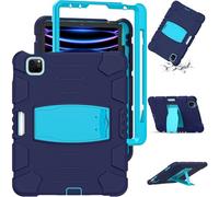 Jenyoog Case for iPad Air 11 inch 6th Gen M2 2024, iPad Air 5th/4th Gen Case 10.9 inch with Kickstand & Pencil Holder, Heavy Duty Shockproof Hybrid Three Layer Protective Cover (NavyBlue+Blue)