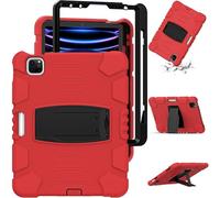 Jenyoog Case for iPad Air 11 inch 6th Gen M2 2024, iPad Air 5th/4th Gen Case 10.9 inch with Kickstand & Pencil Holder, Heavy Duty Shockproof Hybrid Three Layer Protective Cover (Red)