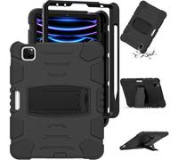 Jenyoog Case for iPad Air 11 inch 6th Gen M2 2024, iPad Air 5th/4th Gen Case 10.9 inch with Kickstand & Pencil Holder, Heavy Duty Shockproof Hybrid Three Layer Protective Cover (Black)