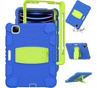 Jenyoog Case for iPad Air 11 inch 6th Gen M2 2024, iPad Air 5th/4th Gen Case 10.9 inch with Kickstand & Pencil Holder, Heavy Duty Shockproof Hybrid Three Layer Protective Cover (Blue+Green)