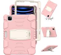 Jenyoog Case for iPad Air 11 inch 6th Gen M2 2024, iPad Air 5th/4th Gen Case 10.9 inch with Kickstand & Pencil Holder, Heavy Duty Shockproof Hybrid Three Layer Protective Cover (Pink)