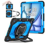 Jenyoog Case for iPad Air 13 Inch M3/M2 & Pro 12.9 Inch 6th/5th,Shockproof Heavy Duty Rugged Full-Body Protection Cover with Shoulder Strap/360 Rotatable Kickstand/Pencil Holder (Black + Blue)