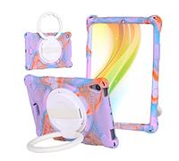 Jenyoog Case for iPad Mini 6 8.3 inch 2021 with Pencil Holder, iPad Mini 6th Generation Case with Roating Hand Strap &Kickstand, Soft Silicon Full Protective Case for iPad Mini 6 (Hot Pink+Purple)