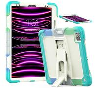 Jenyoog Case for iPad Pro 12.9" 6th/5th/4th/3rd Gen 2018/2020/2021/2022,3 in 1 Heavy Duty Rugged Shockproof Silicone Cover for Kids,Built-in Kickstand & Shoulder Strap (Colorful Blue)