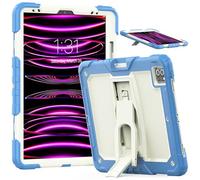 Jenyoog Case for iPad Pro 12.9" 6th/5th/4th/3rd Gen 2018/2020/2021/2022,3 in 1 Heavy Duty Rugged Shockproof Silicone Cover for Kids,Built-in Kickstand & Shoulder Strap (Beige+Blue)