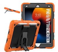 Jenyoog Case for iPad Pro10.5 /iPad Air 10.5 /iPad 10.2 2019/2020/2021,3 in 1 Heavy Duty Rugged Shockproof Silicone Cover for Kids,Built-in Kickstand & Shoulder Strap (Orange+Black)