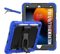 Jenyoog Case for iPad Pro10.5 /iPad Air 10.5 /iPad 10.2 2019/2020/2021,3 in 1 Heavy Duty Rugged Shockproof Silicone Cover for Kids,Built-in Kickstand & Shoulder Strap (Dark Blue+Black)