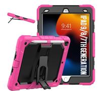 Jenyoog Case for iPad Pro10.5 /iPad Air 10.5 /iPad 10.2 2019/2020/2021,3 in 1 Heavy Duty Rugged Shockproof Silicone Cover for Kids,Built-in Kickstand & Shoulder Strap (Hot Pink+Black)