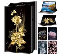 Jenyoog Case for Lenovo Idea Tab Pro 12.7 inch TB-373FU 2025,Card Slot Pencil Holder,Printed Pattern Cover with Anti Slip Strip Adjustable Angle Stand and Elastic Band. (Golden Butterfly Rose)