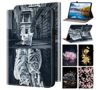 Jenyoog Case for Lenovo Idea Tab Pro 12.7 inch TB-373FU 2025,Card Slot Pencil Holder,Printed Pattern Cover with Anti Slip Strip Adjustable Angle Stand and Elastic Band. (Cat and Tiger Reflection)