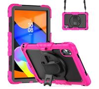 Jenyoog Case for Lenovo Idea Tab TB336FU TB336ZU 11.0 inch 2025/Tab K11 Gen 2 11.0 inch 2025,3-Layer Case with Screen Protector/360 Rotating Hand Strap Stand (Hot Pink+Black)