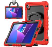 Jenyoog Case for Lenovo Tab 10.1 Inch 2025 TB311FU/TB311XU with Strong Screen Protector,Hand/Shoulder Strap,Rotating Stand,Pencil Holder (Red +Black)