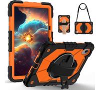 Jenyoog Case for Lenovo Tab Idea 11-inch TB336ZU TB336FU 2025/Tab K11 Gen 2,Shockproof Heavy Duty Case Cover with Shoulder Strap/360 Rotatable Kickstand/Pencil Holder (Black+Orange)