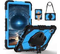 Jenyoog Case for Lenovo Tab Idea 11-inch TB336ZU TB336FU 2025/Tab K11 Gen 2,Shockproof Heavy Duty Case Cover with Shoulder Strap/360 Rotatable Kickstand/Pencil Holder (Black+Blue)