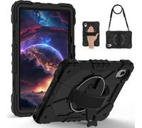 Jenyoog Case for Lenovo Tab Idea 11-inch TB336ZU TB336FU 2025/Tab K11 Gen 2,Shockproof Heavy Duty Case Cover with Shoulder Strap/360 Rotatable Kickstand/Pencil Holder (Black+Black)