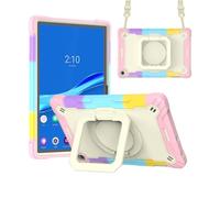 Jenyoog Case for Lenovo Tab M10 3rd Gen 10.1 inch 2022,Heavy Duty Rugged Tablet Cover with 360° Rotating Bracelet Foldable Stand & Shoulder Strap (Colorful Pink)