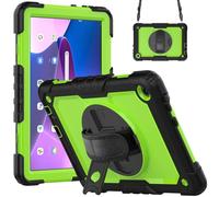 Jenyoog Case for Lenovo Tab M10 3rd Gen 10.1-inch 2022 TB-328FU/TB-328XU,3-Layer Foldable Stand Case with Screen Protector/360 Rotating Hand Strap/Shoulder Strap (Black+Green)