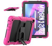 Jenyoog Case for Lenovo Tab M10 3rd Gen 2022 TB328FU TB328XU,3 in 1 Heavy Duty Rugged Shockproof Silicone Cover for Kids,Built-in Kickstand & Shoulder Strap (Hot Pink+Black)