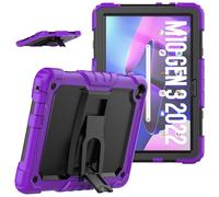 Jenyoog Case for Lenovo Tab M10 3rd Gen 2022 TB328FU TB328XU,3 in 1 Heavy Duty Rugged Shockproof Silicone Cover for Kids,Built-in Kickstand & Shoulder Strap (Purple+Black)
