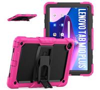 Jenyoog Case for Lenovo Tab M10 Plus 3rd Gen 10.6" 2022,3 in 1 Heavy Duty Rugged Shockproof Silicone Cover for Kids,Built-in Kickstand & Shoulder Strap (Hot Pink+Black)