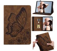 Jenyoog Case for Lenovo Tab M10 Plus 3rd Gen 10.6" 2022 (TB-125FU/TB-128FU/TB-128XU),Retro Butterfly Design Premium PU Cover with Pen Slot & Card Holder,Anti-Slip Strip & Elastic Band (Brown)