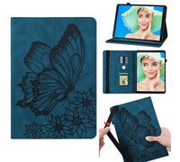 Jenyoog Case for Lenovo Tab M10 Plus 3rd Gen 10.6" 2022 (TB-125FU/TB-128FU/TB-128XU),Retro Butterfly Design Premium PU Cover with Pen Slot & Card Holder,Anti-Slip Strip & Elastic Band (Blue)