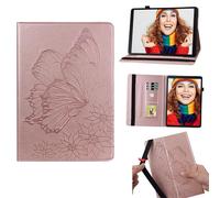 Jenyoog Case for Lenovo Tab M10 Plus 3rd Gen 10.6" 2022 (TB-125FU/TB-128FU/TB-128XU),Retro Butterfly Design Premium PU Cover with Pen Slot & Card Holder,Anti-Slip Strip & Elastic Band (Rose Gold)