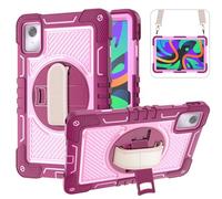 Jenyoog Case for Lenovo Tab M11 11 Inch,Heavy Duty Case with Strong Protection,Hand/Shoulder Strap,Rotating Stand Case for Lenovo Tab M11 TB330FU /Lenovo Xiaoxin Pad 2024 TB331FC (RoseRed+Pink)