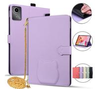 Jenyoog Case for Lenovo Tab M11/K11/Xiaoxin Pad 2024 11 inch,Card Holder Pencil Slot, PU Leather Shockproof Cute Cover with Anti Slip Strip Adjustable Stand,Metal Shoulder Strap. (Purple)