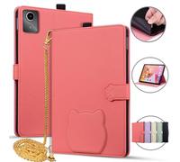 Jenyoog Case for Lenovo Tab M11/K11/Xiaoxin Pad 2024 11 inch,Card Holder Pencil Slot, PU Leather Shockproof Cute Cover with Anti Slip Strip Adjustable Stand,Metal Shoulder Strap. (Red)