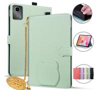 Jenyoog Case for Lenovo Tab M11/K11/Xiaoxin Pad 2024 11 inch,Card Holder Pencil Slot, PU Leather Shockproof Cute Cover with Anti Slip Strip Adjustable Stand,Metal Shoulder Strap. (Green)
